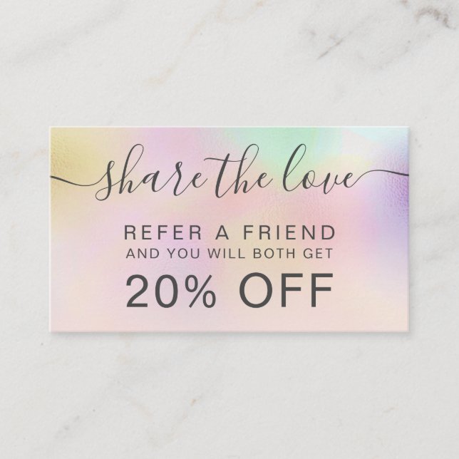 Modern pearl nacre blush ombre holographic referral card (Front)