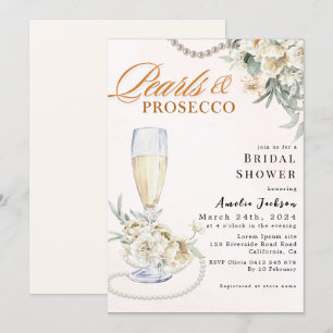 Modern Pearls and prosecco floral Bridal shower  Invitation