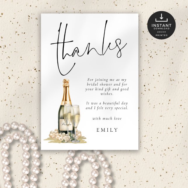 Modern Pearls Prosecco Glass Bridal Shower Thanks Card (Creator Uploaded)