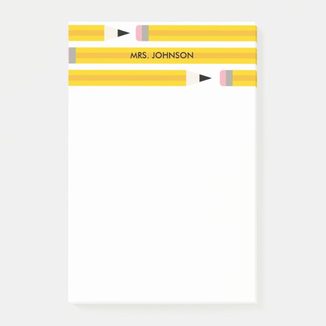 Modern Pencil Teacher Personalized Post-it Notes (Front)