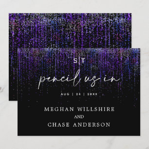 Modern Pencil Us In Edgy Purple Glitter Invitation