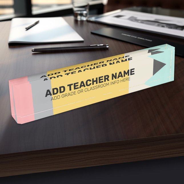 Modern Pencil with Teacher and Classroom Info Nameplate (Personalized Teacher Name Plate)