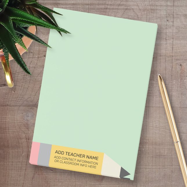 Modern Pencil with Teacher and Classroom Info Post-it Notes (Personalized Post-it Notes - add your name and other social media contact information)