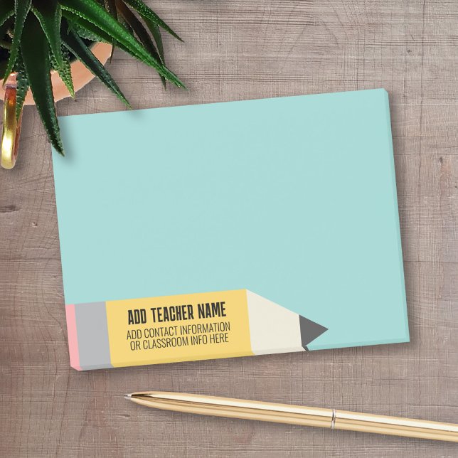 Modern Pencil with Teacher and Classroom Info Post-it Notes (Personalized Post-it Notes for Teachers)