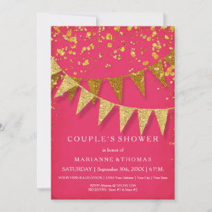 Modern Pennant Banner w Glitter Falling Confetti Invitation