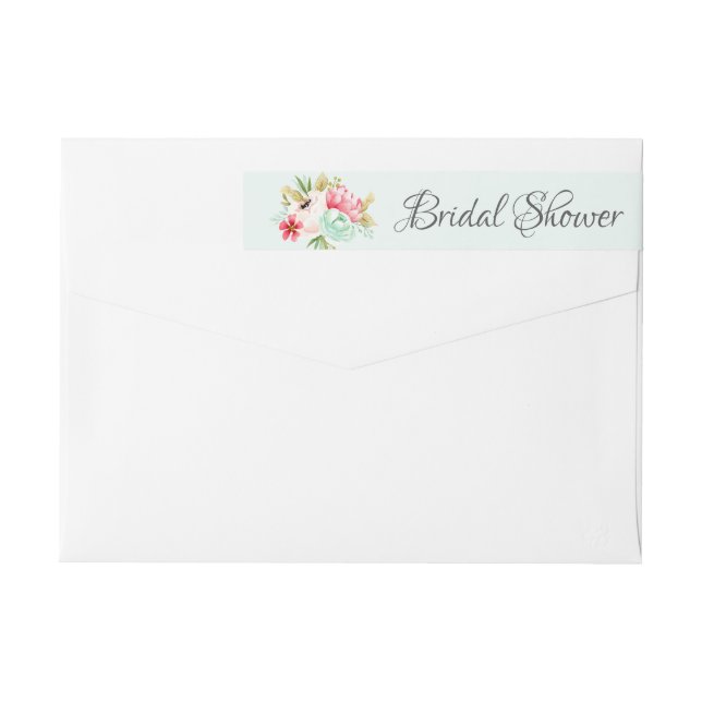 Modern Peonies Floral Bridal Shower label (Back)