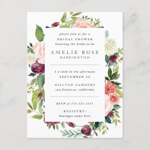 Modern Peonies & Roses Wreath Bridal Shower Invitation Postcard