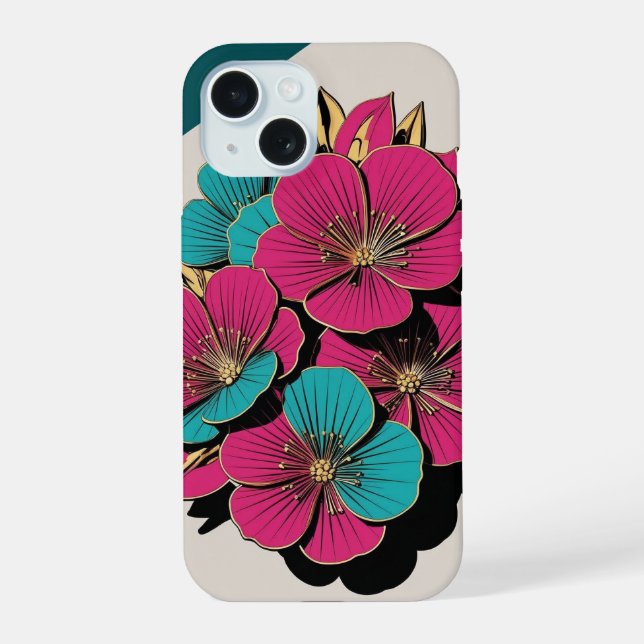 Modern peony design iPhone 15 case (Back)