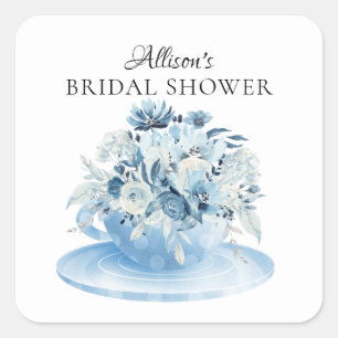Modern Peony Floral Bridal ShowerTea  Square Stick Square Sticker