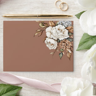 Modern Peony & Hydrangea Mocha Mousse Wedding  Envelope