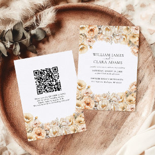Modern Peony Watercolor Floral QR Code Wedding Invitation