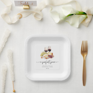 Modern Perfect Pair Watercolor Wine & Cheese Paper Plate