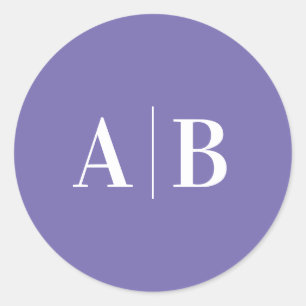 Modern Periwinkle and White Wedding Monogram Classic Round Sticker