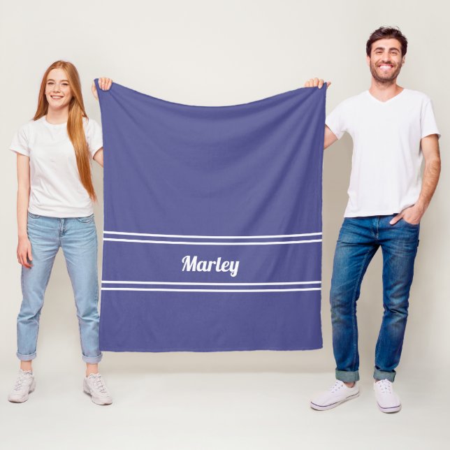Modern Periwinkle Blue Minimal Name Monogram Cute Fleece Blanket (In Situ)