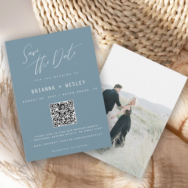 Modern Periwinkle Blue QR Code Photo  Save The Date (Creator Uploaded)