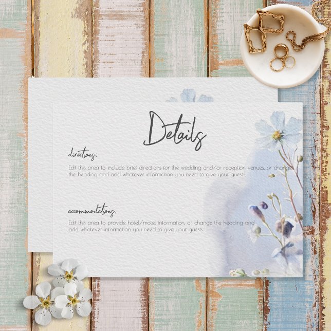 Modern Periwinkle Blue Wildflowers Details Enclosure Card (Creator Uploaded)