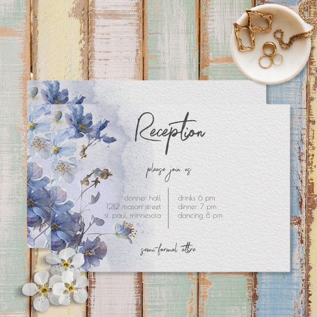 Modern Periwinkle Blue Wildflowers Reception Enclosure Card (Creator Uploaded)