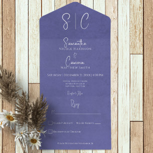 Modern Periwinkle Minimal Monogram No Dinner All In One Invitation