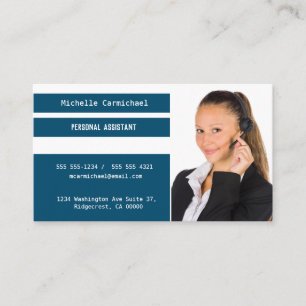 Modern Personal Assistant Photo Blue White Stripe Business Card