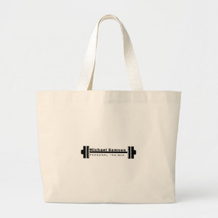 Modern Personal Trainer Black White Weights Large Tote Bag