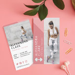 Modern Personal Trainer Fitness Photo Dumbbell Business Card<br><div class="desc">Perfect business card for personal trainers and fitness. Our design features a full photo along the side of the business card with the name and title displayed along the side of the photo. A dumbbell weight is added beside the name. Fun pink colour pallet adds a girly look. (Note: background...</div>