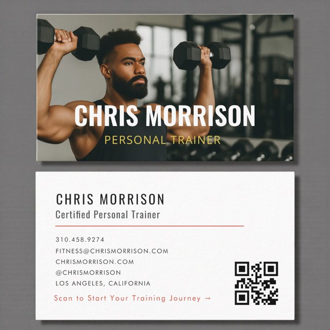 Modern Personal Trainer Fitness Photo QR Code Business Card (Creator Uploaded)