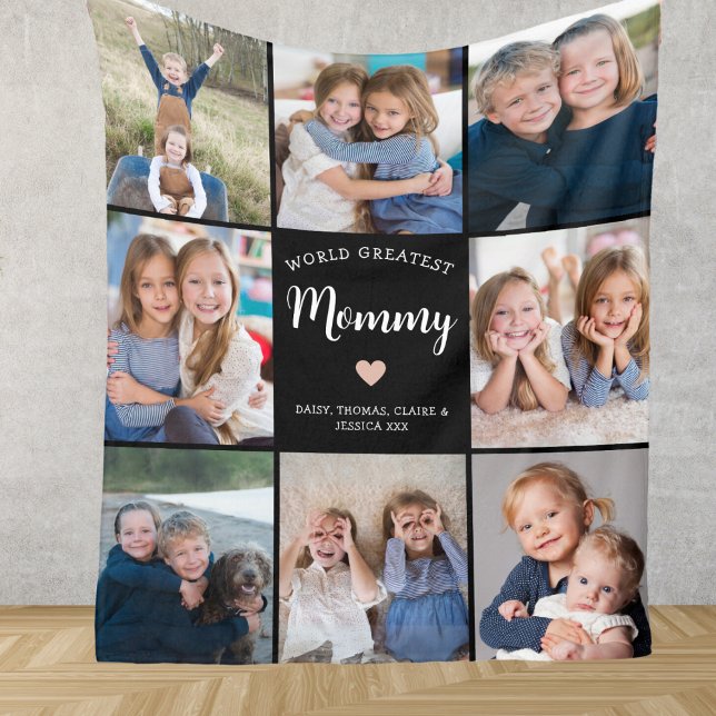 Modern Personalised 8 Photo Collage for Mommy Fleece Blanket (Creator Uploaded)