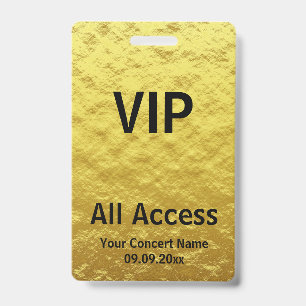 Modern Personalised Gold Black VIP All Access Badge