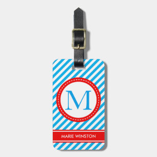 modern personalised name monogram striped pink luggage tag