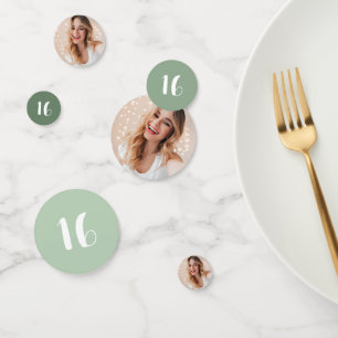Modern Personalised Photo 16th Birthday Sage Green Confetti