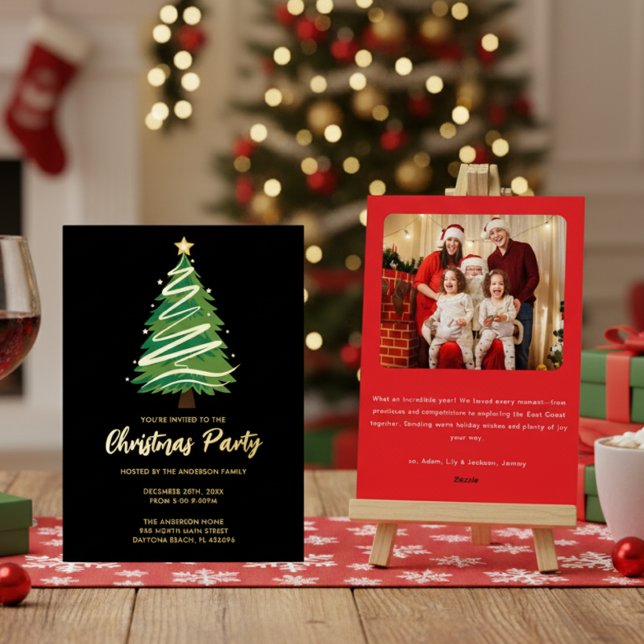 Modern Personalize Gold Red Green Tree Christmas  (Creator Uploaded)