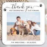 Modern Personalize Photo Thank You Pet Dog Wedding Square Paper Coaster<br><div class="desc">Thank You for celebrating our humans! Add the finishing touch to your wedding with these cute custom photo wedding napkins . Perfect for your wedding after party and reception, and as wedding favours for your guests. Customize these photo dog wedding napkins with your favourite wedding photo, dog of honours photo,...</div>
