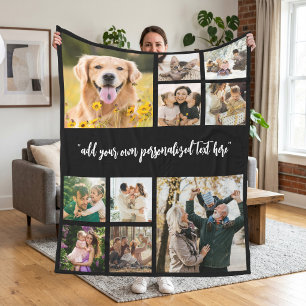 Modern Personalized 10 Photo Collage Fleece Blanket