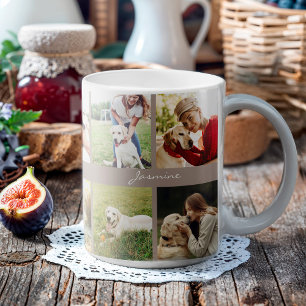 Modern Personalized 10 Photos Collage Dog Taupe Coffee Mug