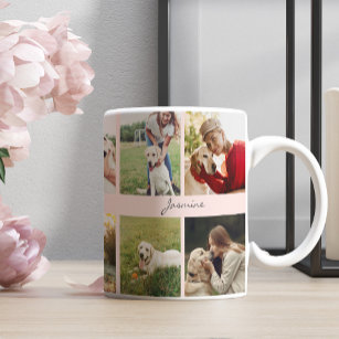 Modern Personalized 10 Photos Dog Blush Pink Coffee Mug