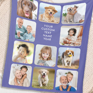 Modern Personalized 11 Photo Collage Periwinkle Fleece Blanket