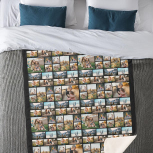 Modern Personalized 128 Photo Collage Sherpa Blanket