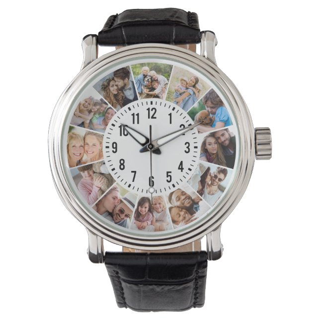 Modern Personalized 12 Photo Collage Watch (Front)