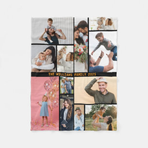 Modern Personalized 16 Photo Collage Custom Colour Fleece Blanket