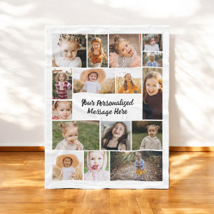 Modern Personalized 16 Photo Collage Custom Colour Fleece Blanket
