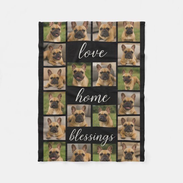 Modern Personalized 16 Photo Collage Custom Colour Fleece Blanket (Front)