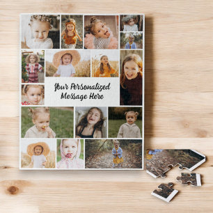 Modern Personalized 16 Photo Collage Custom Colour Jigsaw Puzzle