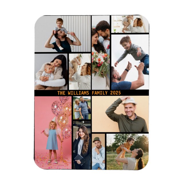 Modern Personalized 16 Photo Collage Custom Colour Magnet (Vertical)