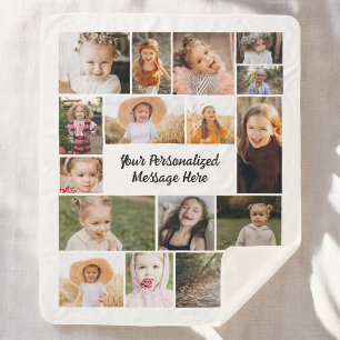 Modern Personalized 16 Photo Collage Custom Colour Sherpa Blanket