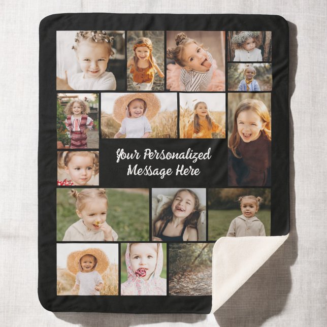 Modern Personalized 16 Photo Collage Custom Colour Sherpa Blanket (Creator Uploaded)