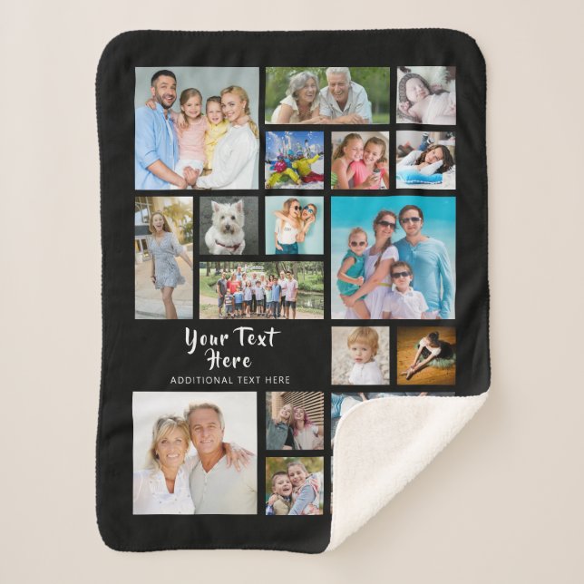 Modern Personalized 19 Photo Collage your Colour Sherpa Blanket (Front)