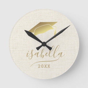 Modern Personalized 2024 Gold Grad Cap Keepsake Round Clock