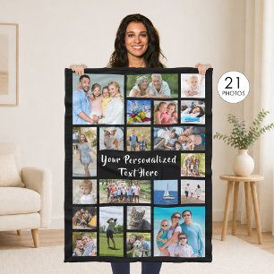 Modern Personalized 21 Photo Collage Custom Colour Fleece Blanket