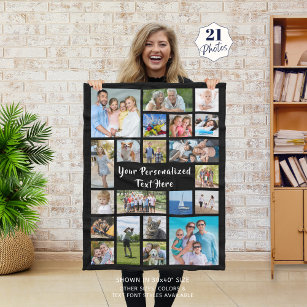 Modern Personalized 21 Photo Collage Custom Colour Fleece Blanket