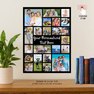 Modern Personalized 21 Photo Collage Custom Colour Poster